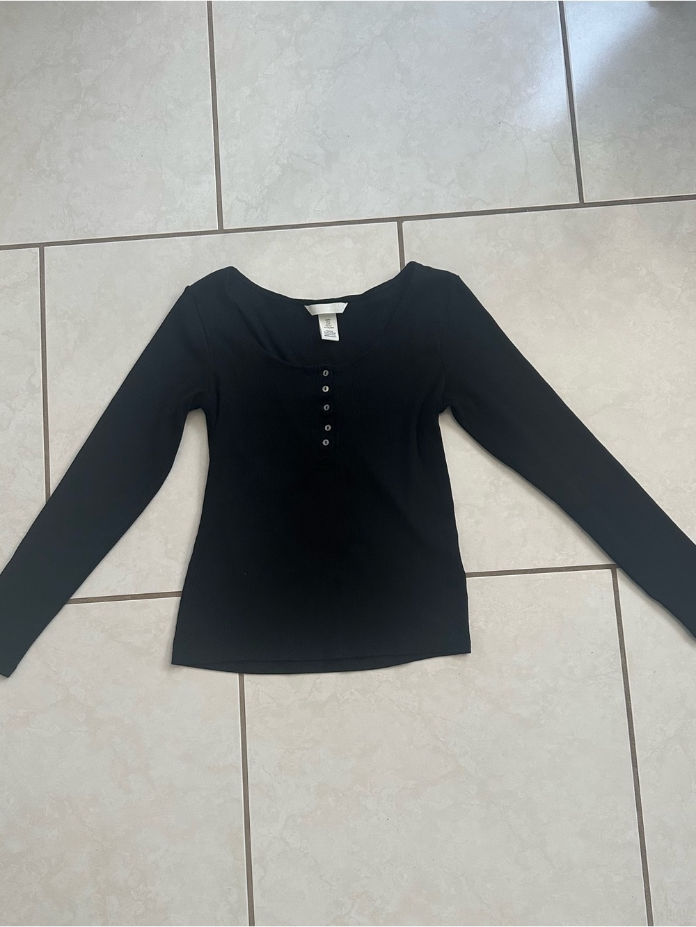Black Long-Sleeve Henley Style Top - Women